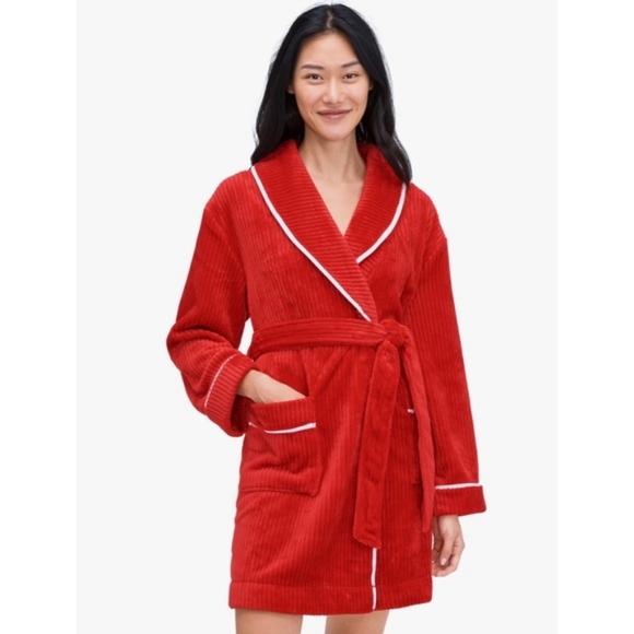 NWT Kate Spade New York Chenille Robe Fuzzy Red Size XS Small - Picture 2 of 15